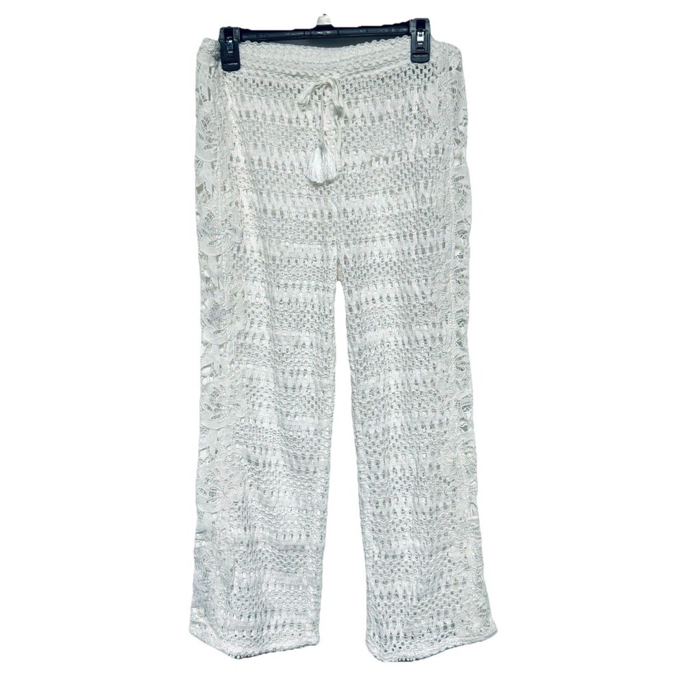 Victorias Secret White Crochet Pants Women's size Large Swim Cover Up Pants